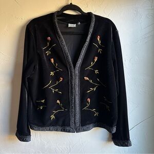 Bouquet Black Velour Floral Embroidered and Beaded Cardigan with 3D Petals Sz L?